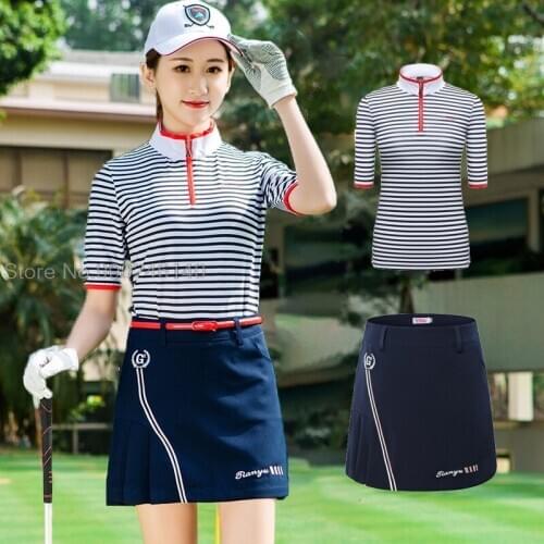 2021 Golf Clothes Ladies' Skirt Set Stripes Women Short Sleeve Tennis T-Shirt Slim Dry Fit Skirts Suits Ropa De Golf Sportswear