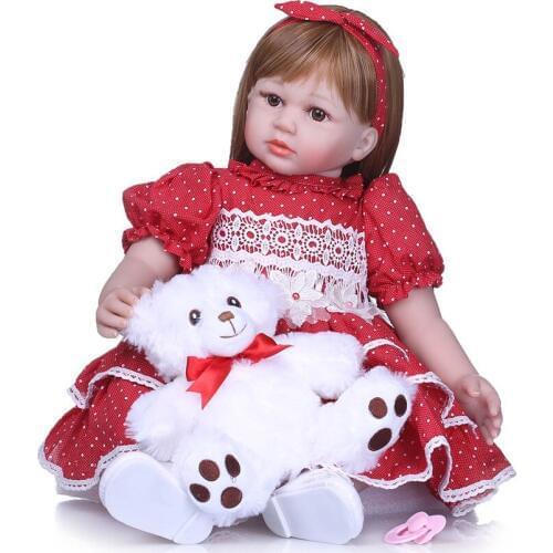 58cm Real toddler Bebes reborn vinyl silicone reborn baby girl dolls with bear plush children gift toy dolls