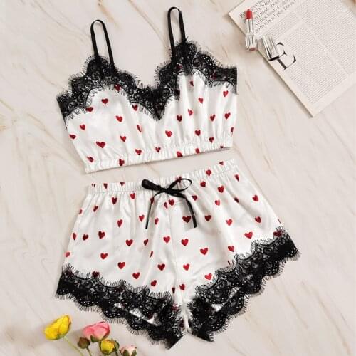 Sanderala Sexy Womens Lace Pajamas Set Plue Size S-XXL Lingerie Bow Sleepwear Heart Nightwear Bandage Cute Lovely Underwear