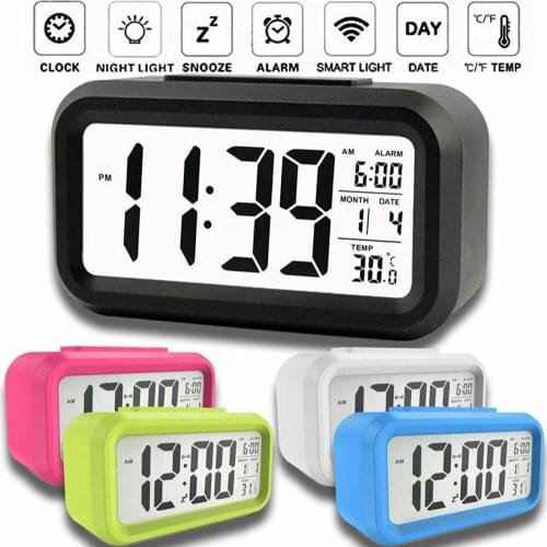 Touch Sensor Alarm Clock Led Digital Clock Snooze Temperature Date LCD Display Desk Soft Night Light humidity meter