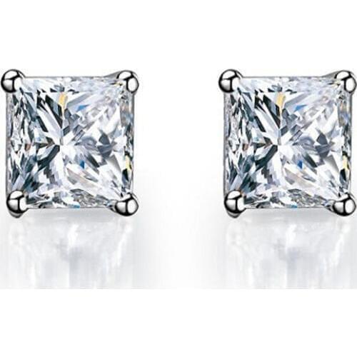 Princess Cut 1Ct 6.5mm each G-H Moissanite Diamond Stud Earrings Marriage Jewelry TEST POSITIVE 925 Sterling Silver Earrings