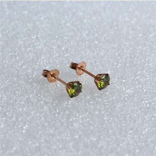 ED029 Titanium With Olive Green Zircon Stud Earrings 316L Stainless Steel Rose Gold-color IP Planting 5mm Round