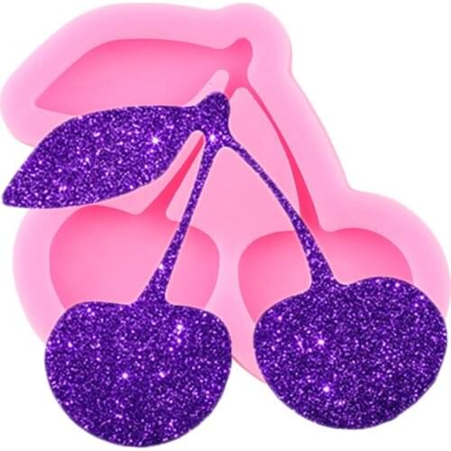 Super glossy Cherry Badge Reel Mold Keychains Epoxy Silicone Resin Molds Phone Grip Pendant Polymer Clay Jewelry Making Moulds