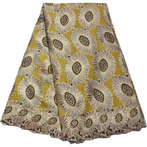 High quality handcut African lace Fabric wedding laces with stones 5 Yards Cotton embroidered Swiss Voile Lace-N88147