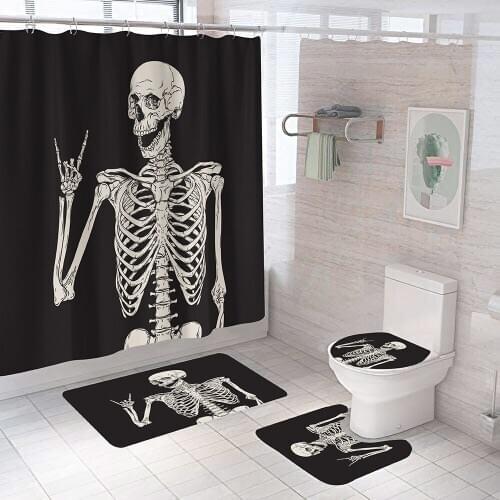 Skull Halloween Shower Curtain Bathroom Curtains Anti-skid Bath Rugs Carpet Toilet Lid Cover Mat Home Decor with 12 Hooks