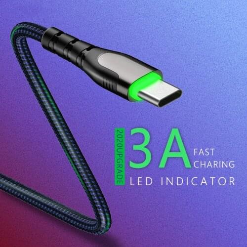 3A LED Micro USB Type C Charger Cable for Xiaomi Samsung Quick Charge 3.0 USB C Fast Charging Cable USB Type-C Wire For Huawei