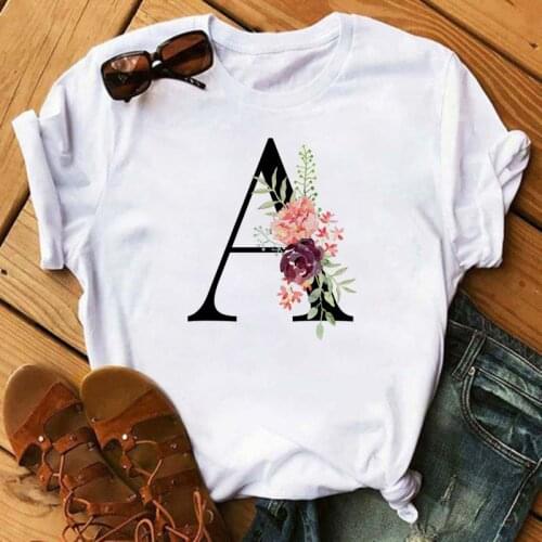 Custom Name Letter Combination Women T-shirts High Quality Printing T-shirt Flower Letter Font A B C D E F G Short Sleeve Clothe