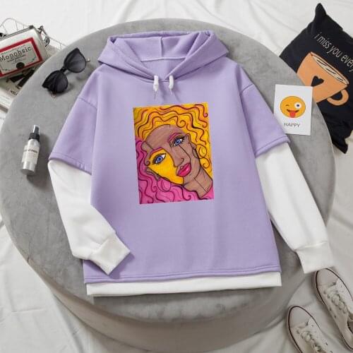 Patchwork Sweatshirt Women Sweetshirts Female Aesthetic Art Hoodie Oversized Ulzzang Pullover Long Sleeve Harajuku Street Wear