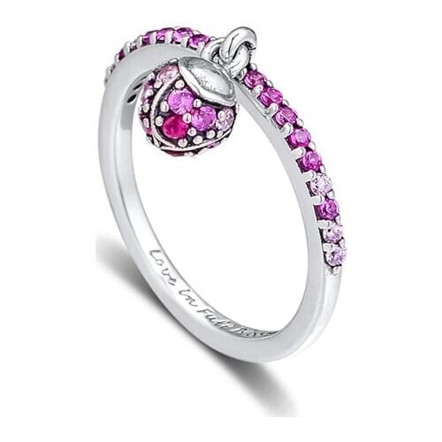 New Peach Blossom Flower Rings for Women Mixed Pink Stones Crystal Dangle Female Rings Fashion 925 Sterling Silver Rings Jewelry