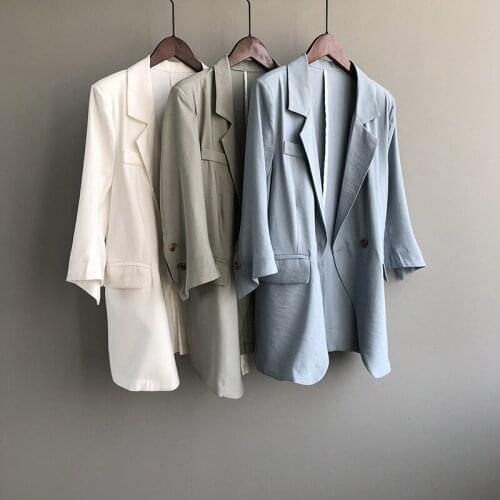 Coat Women Small Suit Female British Style Commuter OL Three-Quarter Sleeve Blazer Summer Thin Solid Color White Blazer 076H
