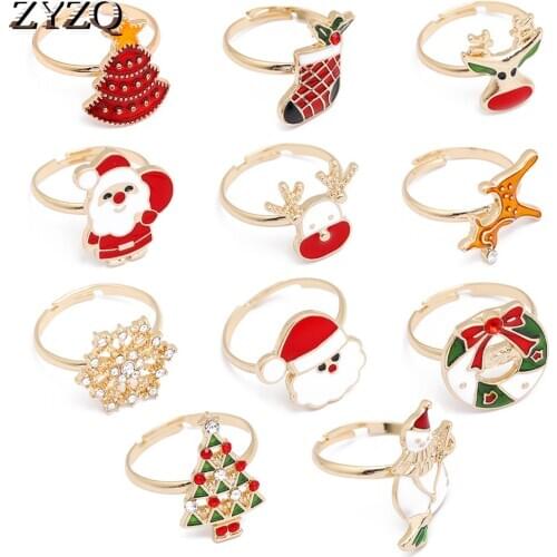 ZYZQ Children Christmas Ornaments Kawaii Cartoon Snowman Elk Snowflake Ring For Women&Girl Happy New Year Party Jewelry