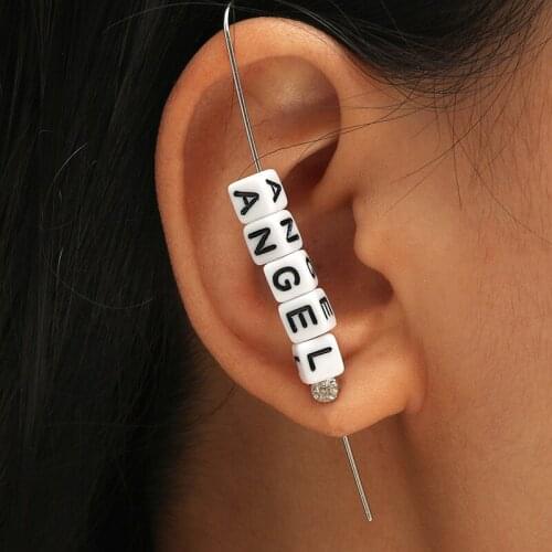 1PC Geometric Cube Industrial Barbell Stud Earrings for Women Angel Honey Letter Helix Cartilage Industrial Piercing Earings