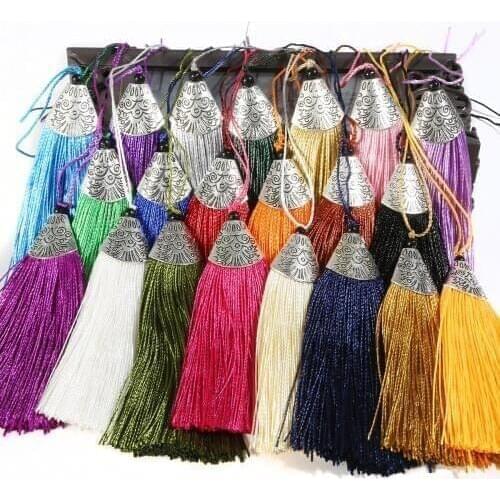 2pcs/lot 8cm Metal Cap Tassel DIY Key Cell Phone Bag Fringe Trim Tassels Pendant Sewing Curtain Garments Accessories