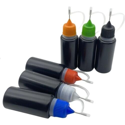 20pcs 15ml Black PE Vial Plastic Dropper Bottle With Metal Needle Screw Cap For Liquid Jar Empty Soft Container