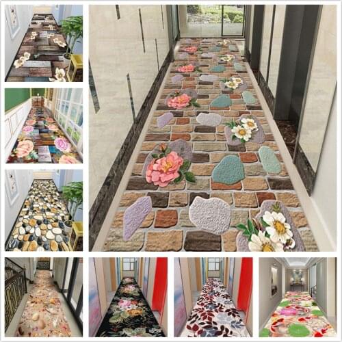 3D Living Room Carpet for Home Decor Stone Floral Long Corridor Rug Carpets Anti-slip Kitchen Balcony Floor Area Rug Bedroom Mat