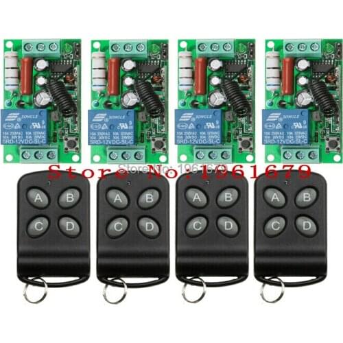 AC 220 V 10 A 1 channel RF Wireless Remote Control 55*32*17 mm 4 pcs Receiver & 4 pcs Transmitter