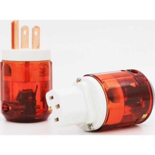 Free shipping 1 pair US plug P046+C046 Red Copper US AC Power Plug Audio Power Plug