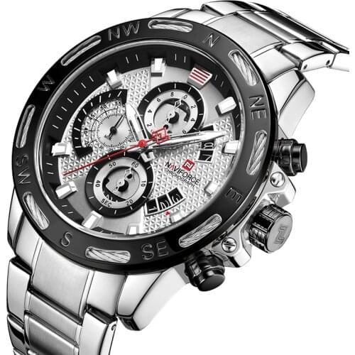 NAVIFORCE New 2021 Quartz Watch Men Top Luxury Brand Sport Casual Chronograph Wristwatch Full Steel Male Clock Relogio Masculino