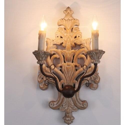 Wooden carved wall lamp large wooden wall sconce french retro antique wall light decorative indoor light for living room bedroom