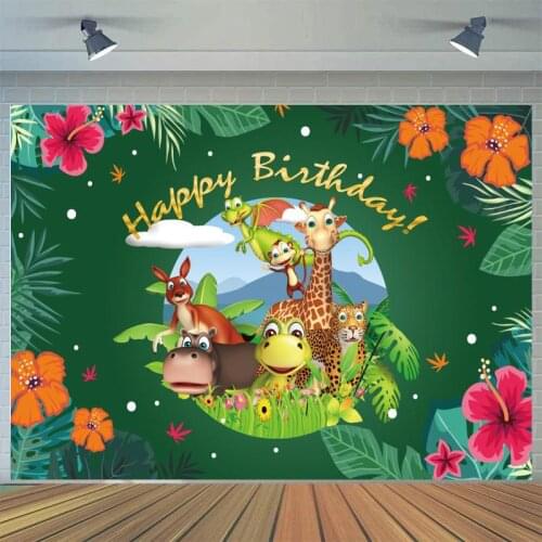 Jungle Green Forest Happy Birthday Background Photography Animals Safari Party Backdrop Newborn Baby Shower Photo Shoot
