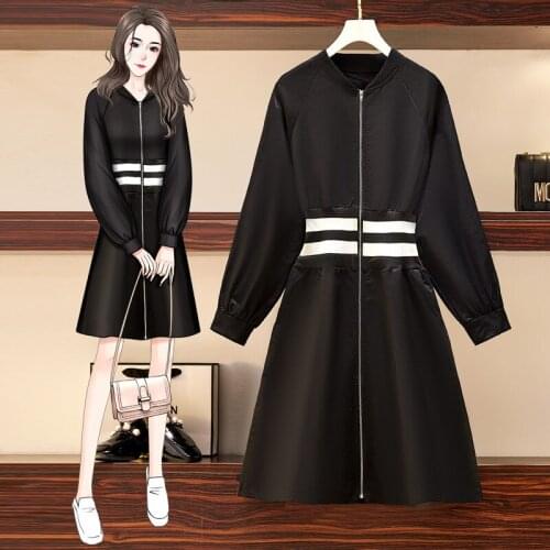 EHQAXIN Plus Size Womens Dresses Summer Autumn New V-Neck Thread Long Baseball Uniform Zipper Cardigan Dress Sports Style L-4XL