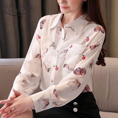Elegant Vintage Lantern Sleeve Shirt Women Floral Long Sleeve Chiffon Cardigan Print Women Tops and Blouse Blusas Mujer 8474 50