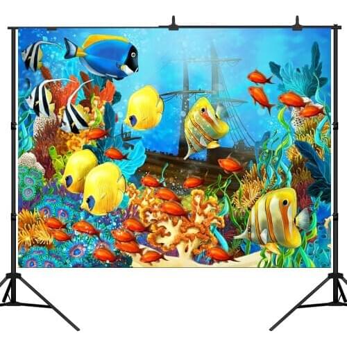 Lyavshi Underwater World Fish Coral Shipwreck photography backdrops Printed Children Kids Aquarium World Photo Studio Background