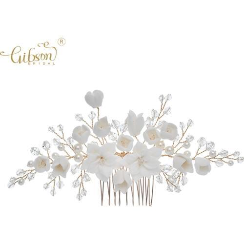Delicate Wedding Hair Jewelry Ceramic Flower Bridal Hair Comb Accessories Handmade Women Prom Headpiece