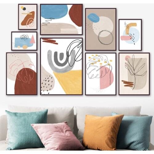 Colorful Abstract Geometric Drawing Line Leaves Wall Art Print Canvas Painting Nordic Poster Wall Pictures For Living Room Decor