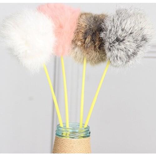 Cat Wand Toy Interactive Fluffy Soft Artificial Fur Cat Teaser Toys Kitten Chewing Toys Cat Wand Stick Pet Gatos Accessories