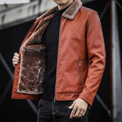 Retro Leather Jacket Men Winter Thicken Fur Velvet Coat Mens Thick Warm Flight Bomber Faux Leather Jacket Fashion Zipper Outwear