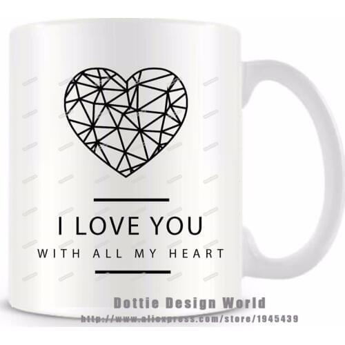 Geometric Heart funny novelty travel mug 11oz Ceramic white coffee tea milk cup Personalized Birthday Easter Mothers day gifts