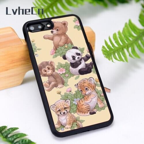 LvheCn Silicone Rubber Phone Case Cover for iPhone 6 6S 7 8 Plus X XS XR 11 12 Mini Pro Max Safari Babies