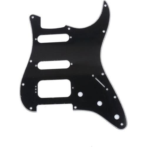 Musiclily Pro 11-Hole Round Corner HSS Guitar Strat Pickguard for USA/Mexican Stratocaster 4-screw Humbucking Pickup, 3Ply Black