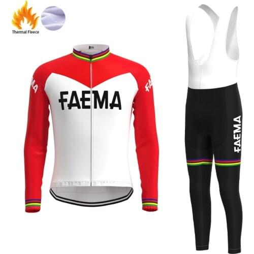 1969 Competition FAEMA Team Retro Man Fleece Cycling Jersey Long sleeve Set clothing Winter Biker Jersey maillot ciclismo