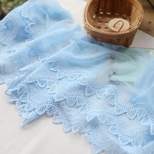 New 2meter/lot 26cm White and Blue Milk Rayon Embroidery Lace Trim Sewing Material X808