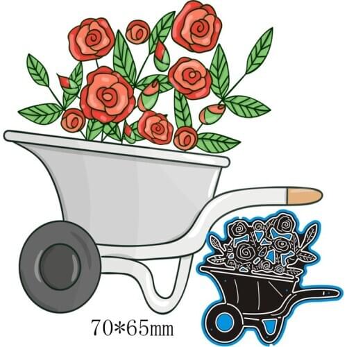 70*65mm Wheelbarrow and Roses New Cutting Metal Dies New Stencils DIY Scrapbooking Paper Cards Craft Making Craft Decoration