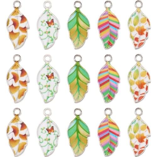 20pcs Alloy Enamel Leaf Pendants For Bracelet Necklace Pendant Jewelry Making DIY Accessories Mixed Color Hole: 2mm