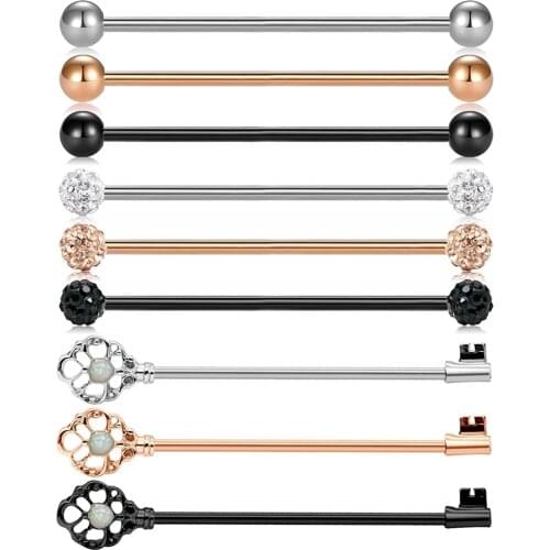 14G 9PC Stainless Steel Industrial Barbell Earring Cartilage Body Piercing Jewelry 38mm 1&1/2 Inch Industrial Piercing Bar