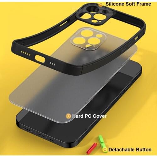 Luxury Shockproof Matte Square Frame Case for iPhone 12 11 Pro Max Mini iPhone X Xs Xr 7 8 Plus SE 2020 Translucent Cover Coque