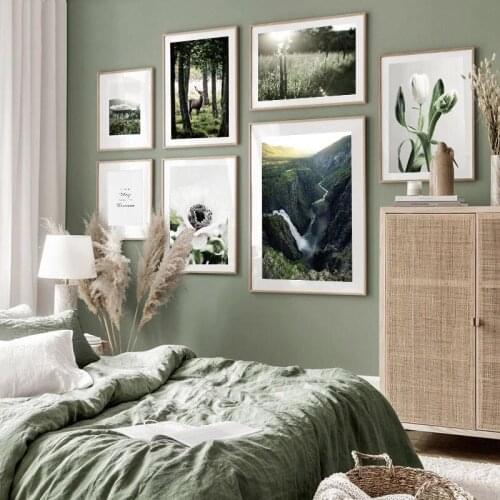 Scandinavian Nature Mountain Sunrise Landscape Poster Forest Wall Painting Flower Nordic Picture Modern Living Room Home Decor