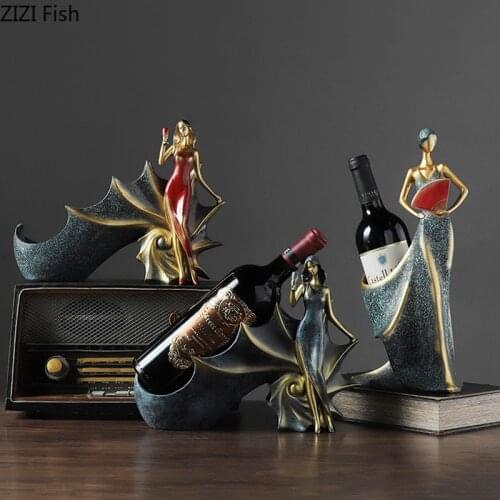 Nordic Red Wine Rack Home Decor Beauty Statue Desk Decoration Sculpture Wine Holders Shelf Home Decoration Accessories Modern