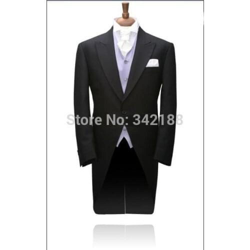 Black Morning Style Groom Tuxedos Best Man Peak Lapel Groomsmen Men Wedding Suits Bridegroom (Jacket+Pants+Tie+Vest)/best suitsw