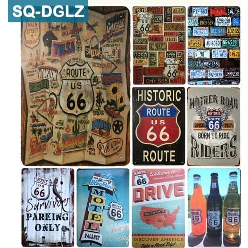 [SQ-DGLZ]HISTORIC ROUTE US 66 Metal Sign Vintage Metal Plates Cafe Pub Club Home Wall Decor Tin Signs Retro Plaque