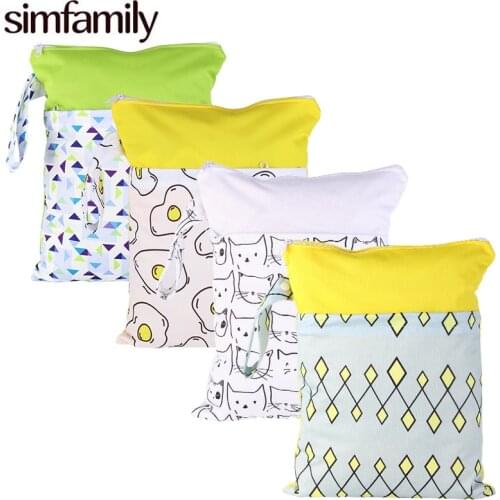 [simfamily]1PC Reusable Fashion Prints Wet Dry Diaper Bag Double Pocket Cloth Handle Waterproof Wet bags 30*40CM Wholesale Bag