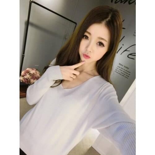 2018 Spring autumn cashmere sweaters women fashion sexy v-neck sweater loose 100% wool sweater batwing sleeve plus size pullover