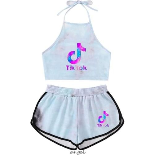 Tik Tok Sport Women Tie Dye Two Piece Set O-neck Tee Tops Stacked Shorts Jogger Sweatpants Suit Tracksuit Matching Set Outfit