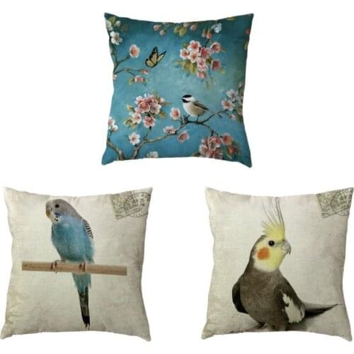 Vintage Parrot White Throw Pillow Case Famous Bird Stamp Pillowcases Printed Home Decor Polyester Peach Skin Gifts Cushion Cover