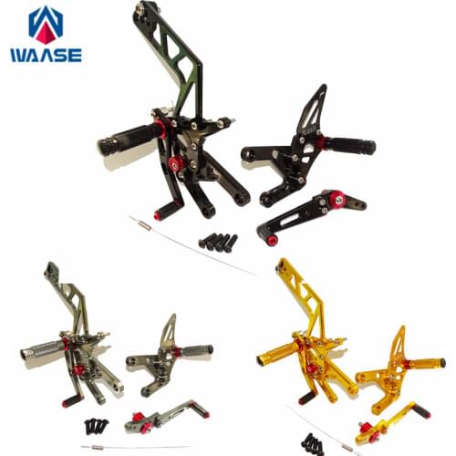 Waase CNC Aluminium Adjustable Rider Rear Sets Rearset Foot Rest Pegs Black For Yamaha YZF R1 2015 2016