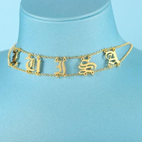Zciti Old English Choker Custom Initial Letter Necklace Personlized Name Letter Stainless Steel Delicate Choker Chic Jewelry